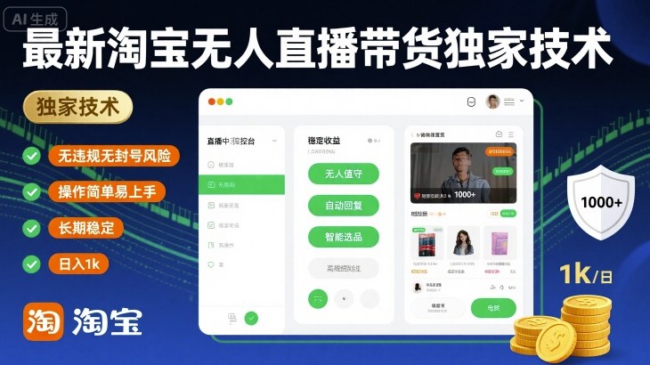 最新淘宝无人直播带货独家技术，无违规无封号风险，操作简单易上手，长期稳定日入1k【揭秘】-乌龙学社
