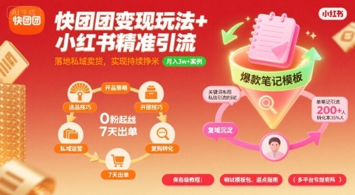 快团团变现玩法+小红书精准引流技巧，助你真正落地私域卖货，实现持续挣米-乌龙学社