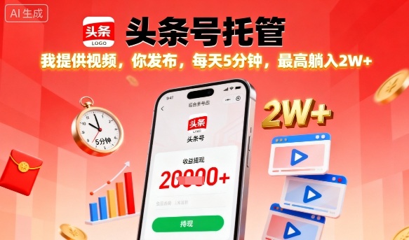 【头条号托管】我提供视频，你发布，每天5分钟，最高躺入2W+【揭秘】-乌龙学社