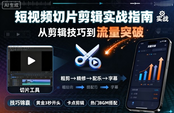 短视频切片剪辑实战指南，从剪辑技巧到流量突破-乌龙学社