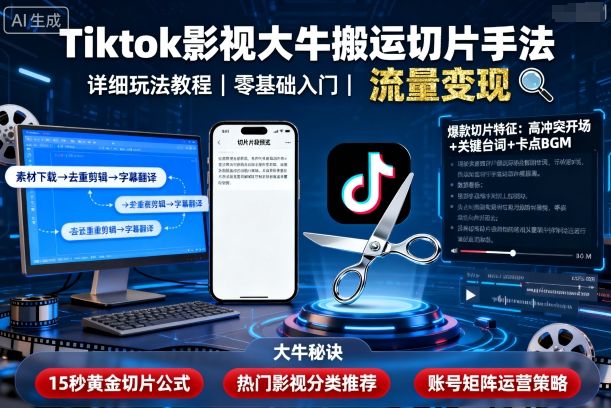 Tiktok影视大牛搬运切片手法，详细玩法教程-乌龙学社