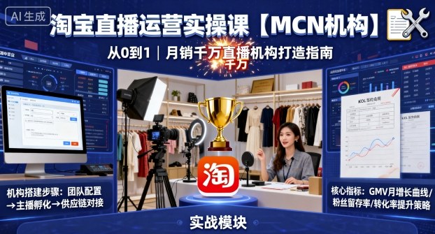 淘宝直播运营实操课【MCN机构】，从0到1做一家月销千W的直播机构-乌龙学社