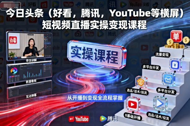 今日头条（好看，腾讯，YouTube等横屏）短视频直播实操变现课程-乌龙学社