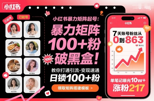 小红书暴力矩阵起号，教你打通引流-变现速通，日锁100+粉，破流量黑盒-乌龙学社