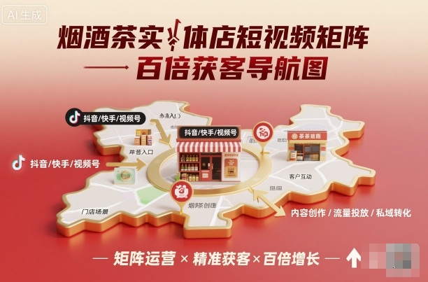 烟酒茶实体店短视频矩阵百倍获客导航图-乌龙学社