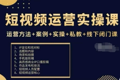 短视频运营实操课，运营方法+案例+实操+私教+线下闭门课-乌龙学社