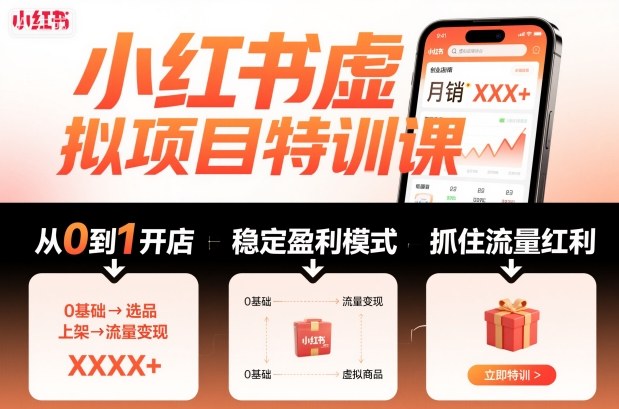 小红书虚拟项目特训课，帮你从0到1打造稳定盈利的店铺，抓住流量红利（更新9月）-乌龙学社