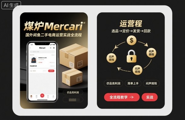 煤炉Mercari国外闲鱼二手电商运营实战全流程，仿品高利润，简单上手，闷声搞钱-乌龙学社