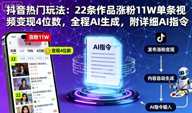 抖音热门玩法：22条作品涨粉11W单条视频变现4位数，全程AI生成，附详细AI指令-乌龙学社