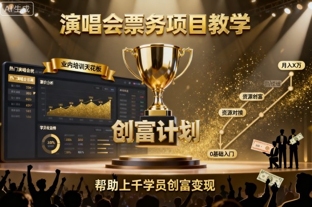 演唱会票务项目教学，业内培训天花板，帮助上千学员创富变现-乌龙学社