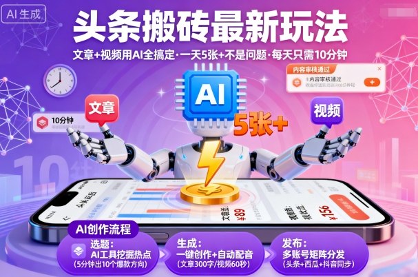 头条搬砖最新玩法，文章+视频用AI全搞定，一天5张+不是问题，每天只需10分钟-乌龙学社