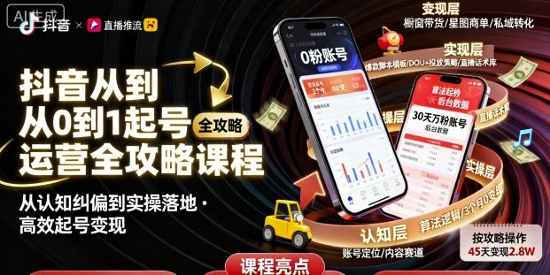 抖音从0到1起号运营全攻略课程，从认知纠偏到实操落地，高效起号变现-乌龙学社