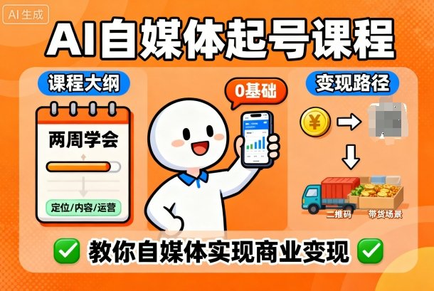 AI自媒体起号课程，0基础小白两周学会，教你自媒体实现商业变现-乌龙学社