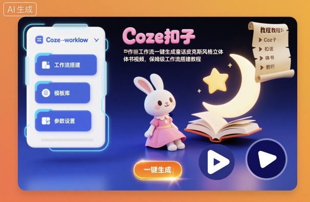 Coze扣子工作流一键生成童话皮克斯风格立体书视频，保姆级工作流搭建教程-乌龙学社