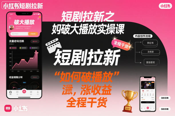 短剧拉新之小红书如何破大播放实操课，如何破播放，涨收益，全程干货-乌龙学社