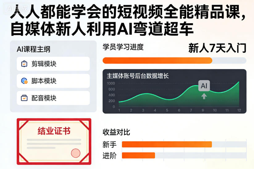 人人都能学会的短视频全能精品课，自媒体新人利用AI弯道超车-乌龙学社