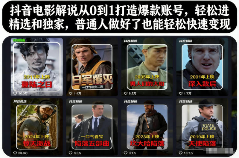抖音电影解说从0到1打造爆款账号，轻松进精选和独家，普通人做好了也能轻松快速变现-乌龙学社