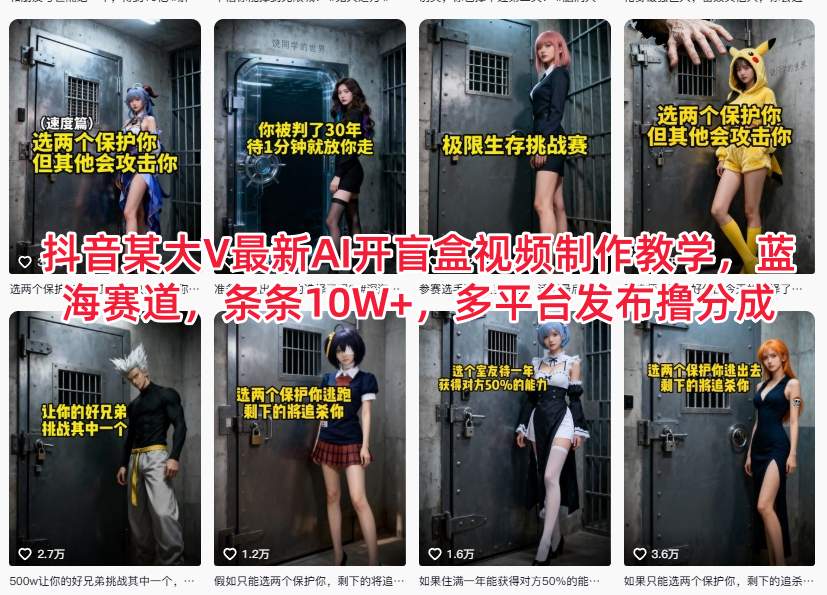 抖音某大V最新AI开盲盒视频制作教学，蓝海赛道，条条10W+，多平台发布撸分成-乌龙学社