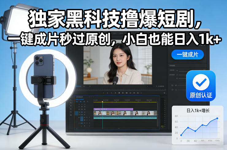 独家黑科技撸爆短剧，一键成片秒过原创，小白也能日入1k+【揭秘】-乌龙学社