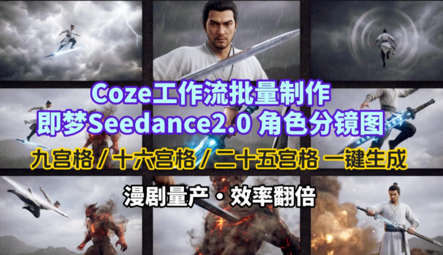 Coze工作流批量制作即梦Seedance2.0角色分镜图，九宫格-十六宫格-二十五宫格一键生成，漫剧量产，效率翻倍-乌龙学社