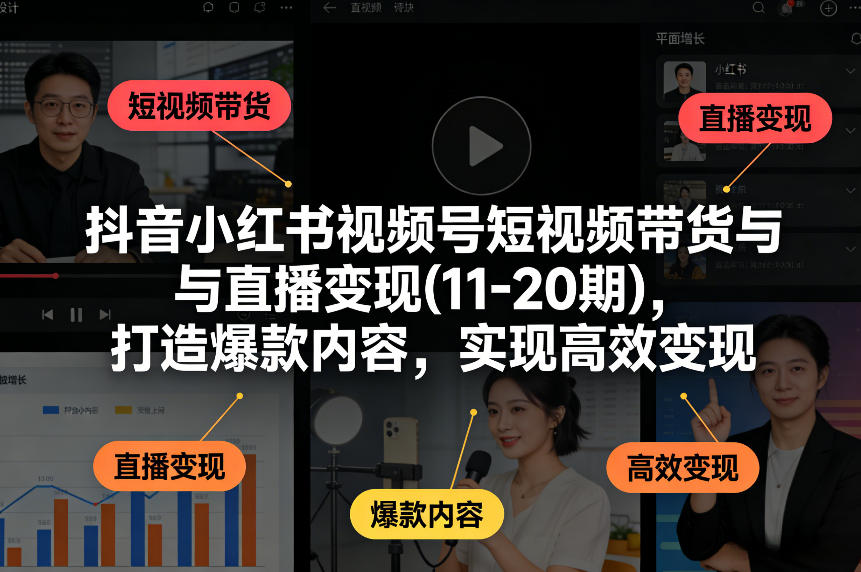 抖音小红书视频号短视频带货与直播变现(10-20期)，打造爆款内容，实现高效变现（更新）-乌龙学社