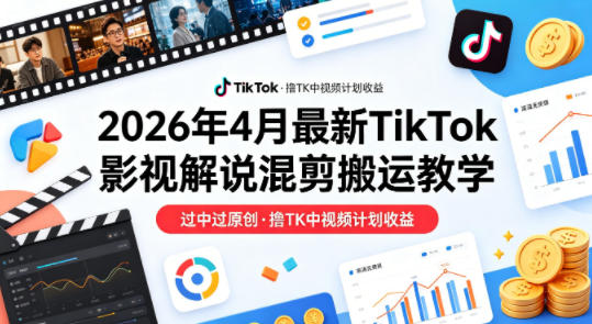 26年4月最新TikTok影视解说混剪搬运教学，过中过原创，撸TK中视频计划收益-乌龙学社
