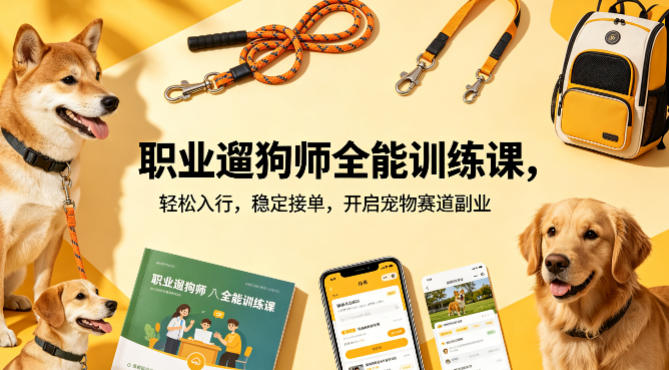 职业遛狗师全能训练课，轻松入行，稳定接单，开启宠物赛道副业-乌龙学社