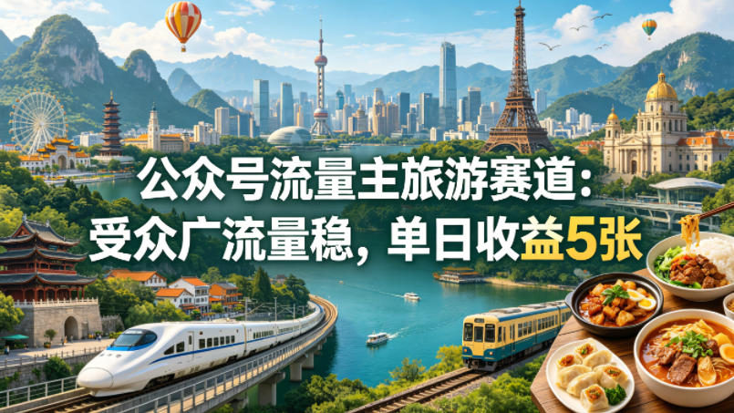公众号流量主之旅游赛道，受众广+流量稳，平均单日收益5张+-乌龙学社