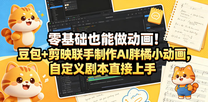 零基础也能做动画！豆包+剪映联手制作AI胖橘小动画，自定义剧本直接上手-乌龙学社