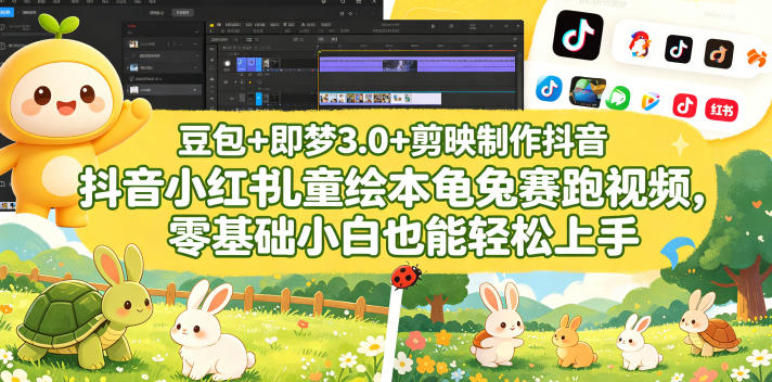 豆包＋即梦3.0+剪映制作抖音小红书儿童绘本龟兔赛跑视频，零基础小白也能轻松上手-乌龙学社
