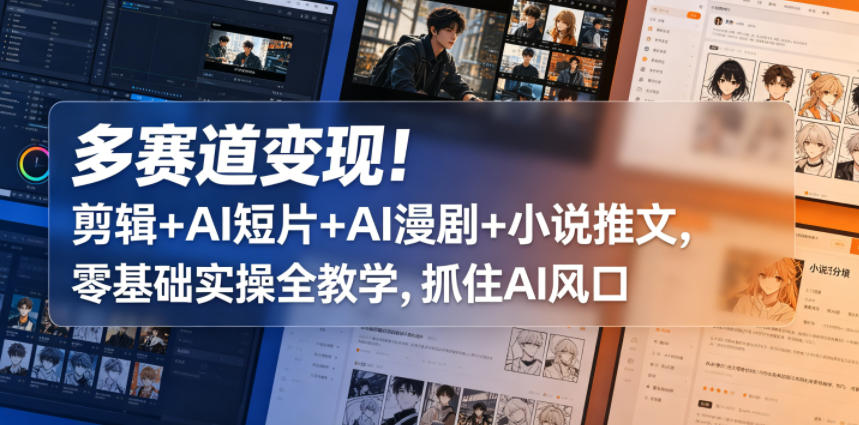 多赛道变现！剪辑+AI短片+AI漫剧+小说推文，零基础实操全教学，抓住AI风口-乌龙学社