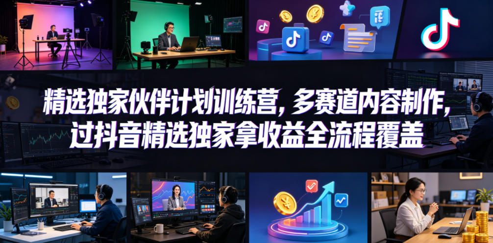小豁食堂精选独家伙伴计划训练营，多赛道内容制作，过抖音精选独家拿收益全流程覆盖-乌龙学社