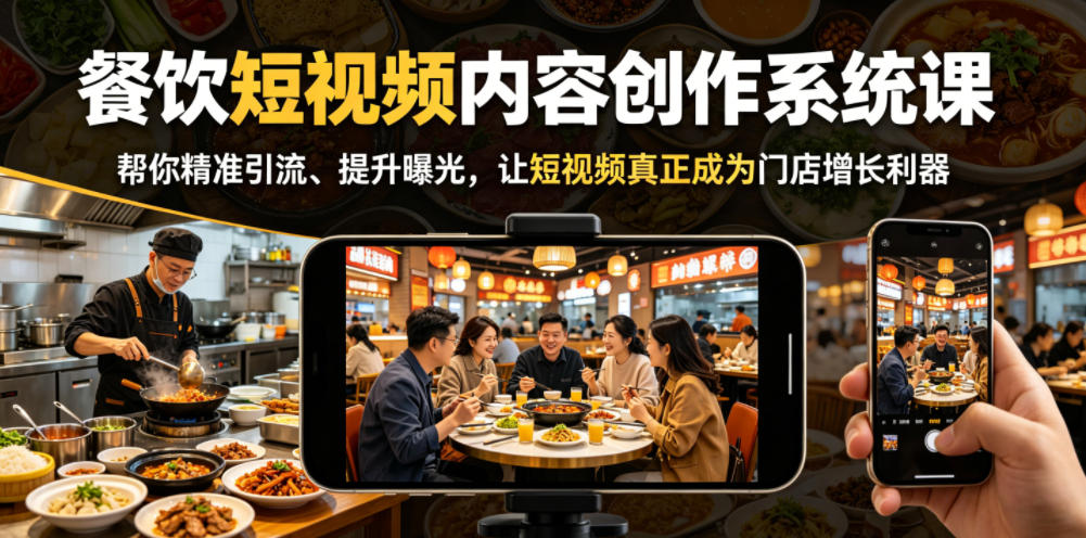 餐饮短视频内容创作系统课，帮你精准引流、提升曝光，让短视频真正成为门店增长利器-乌龙学社
