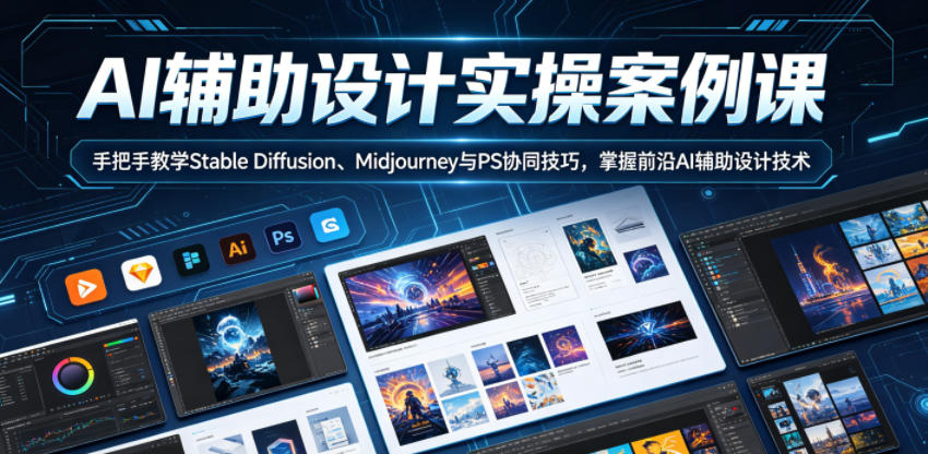AI辅助设计实操案例课，手把手教学Stable Diffusion、Midjourney与PS协同技巧，掌握前沿AI辅助设计技术-乌龙学社
