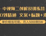 中视频二创解说训练营：从0到精通 文案+标题+素材、月入5000到5W-乌龙学社