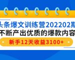 头条爆文训练营202202期,不断产出优质的爆款内容,新手12天收益3100+-乌龙学社