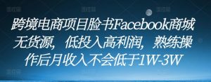 跨境电商项目脸书Facebook商城无货源，低投入高利润，熟练操作后月收入不会低于1W-3W-乌龙学社