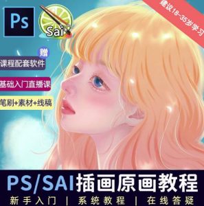 价值1288的原画插画教程零基础CG漫画SAI线稿笔刷手绘画数位板绘视频课程-乌龙学社