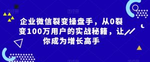 企业微信裂变操盘手，从0裂变100万用户的实战秘籍，让你成为增长高手-乌龙学社