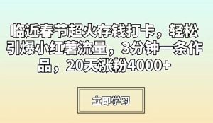 临近春节超火存钱打卡,轻松引爆小红薯流量,3分钟一条作品,20天涨粉4000+【揭秘】-乌龙学社