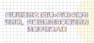 卖课训练营之【做课+卖课】实操与运营班，突破信息鸿沟掌握运营方法新手快速入门-乌龙学社