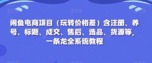 闲鱼电商项目（玩转价格差）含注册、养号、标题、成交、售后、选品、货源等，一条龙全系统教程-乌龙学社