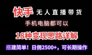快手无人直播带货，手机电脑都可以，18种变现思路详解，搭建简单日佣2500+【揭秘】-乌龙学社