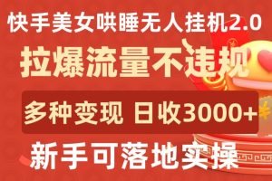 快手美女哄睡无人挂机2.0.拉爆流量不违规，多种变现途径，日收3000+，新手可落地实操【揭秘】-乌龙学社