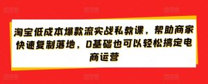 淘宝低成本爆款流实战私教课，帮助商家快速复制落地，0基础也可以轻松搞定电商运营-乌龙学社