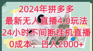 2024年拼多多最新无人直播4.0玩法，24小时不间断挂机直播，0成本，日入2k【揭秘】-乌龙学社