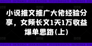 小说推文推广大佬经验分享，女频长文1天1万收益爆单思路(上)-乌龙学社