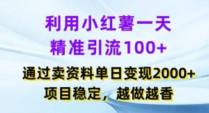 利用小红书一天精准引流100+，通过卖项目单日变现2k+，项目稳定，越做越香【揭秘】-乌龙学社