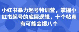 小红书暴力起号特训营,掌握小红书起号的底层逻辑,十个帖真有可能会爆八个-乌龙学社