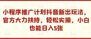 小程序推广计划抖音新出玩法，官方大力扶持，轻松实操，小白也能日入5张【揭秘】-乌龙学社